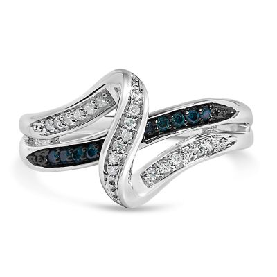 Haus of Brilliance Sterling Silver 1/10 Cttw Blue and White Diamond Crossover Ring, 8