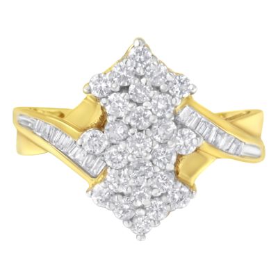 Haus of Brilliance 10K Yellow Gold Round And Baguette Cut Diamond Cluster Ring