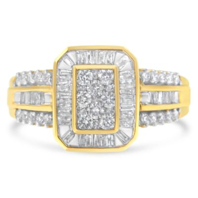 Haus of Brilliance 10K Yellow Gold Round and Baguette-Cut Diamond Cocktail Ring
