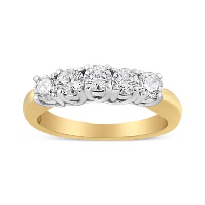 Haus of Brilliance 18K Yellow Gold 1.0 Cttw 4 Prong Set Round Cut Diamond Step up 5 Stone Ring Band, 7