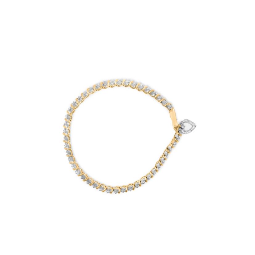 10K Yellow Gold over Silver 2.0 Cttw Diamond Heart Charm 7" Link Bracelet