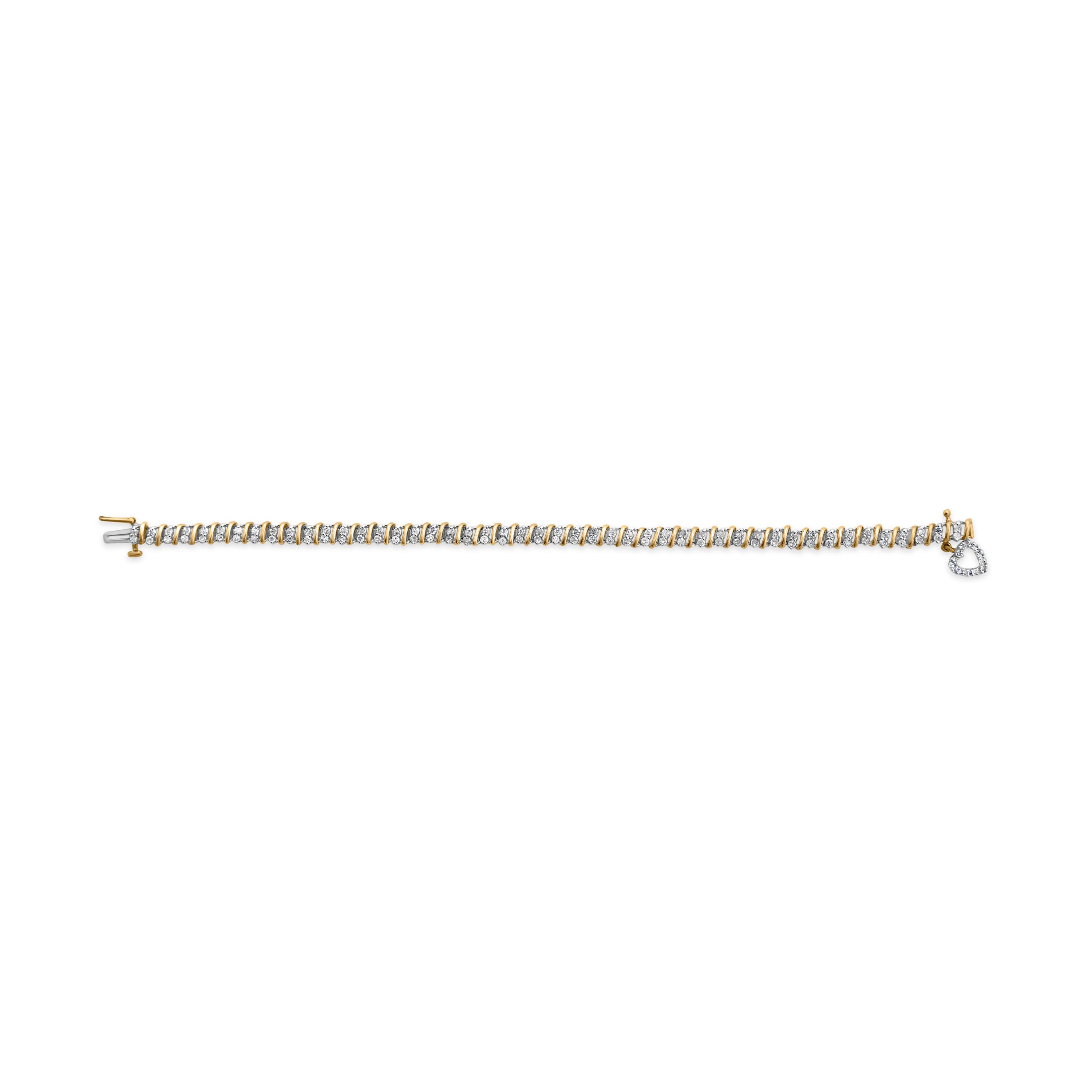 10K Yellow Gold over Silver 2.0 Cttw Diamond Heart Charm 7" Link Bracelet
