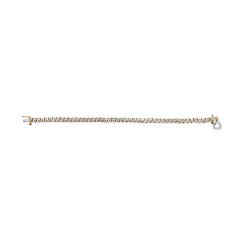 10K Yellow Gold over Silver 2.0 Cttw Diamond Heart Charm 7" Link Bracelet
