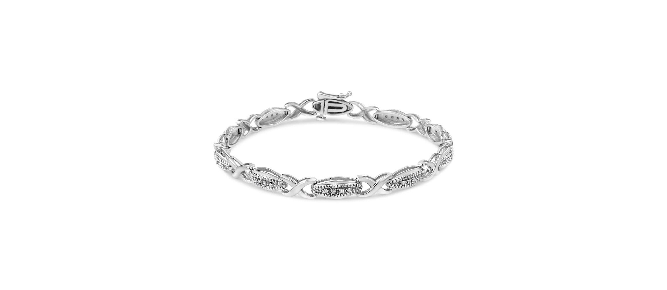 .925 Sterling Silver 1/5 Cttw Round-Cut Diamond "X" Link Bracelet - Size 7.50"