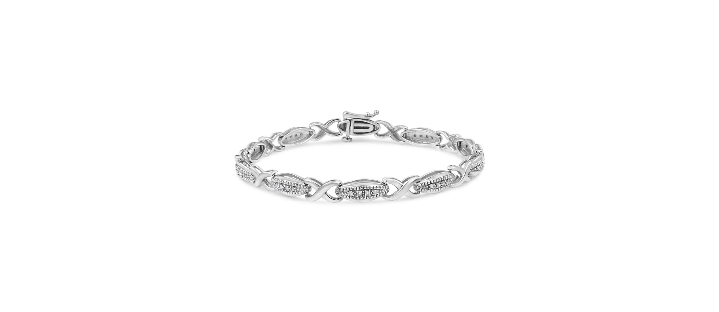.925 Sterling Silver 1/5 Cttw Round-Cut Diamond "X" Link Bracelet - Size 7.50"