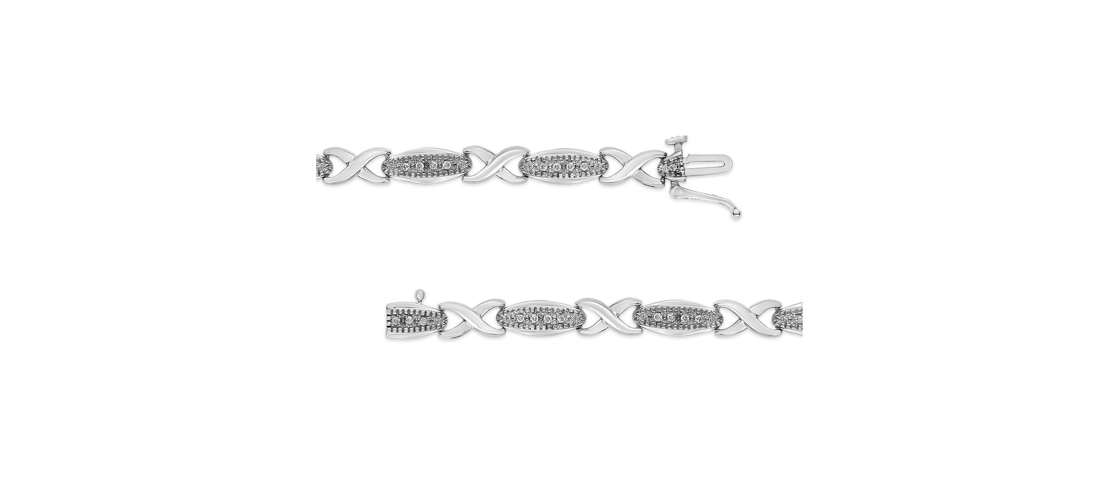 .925 Sterling Silver 1/5 Cttw Round-Cut Diamond "X" Link Bracelet - Size 7.50"