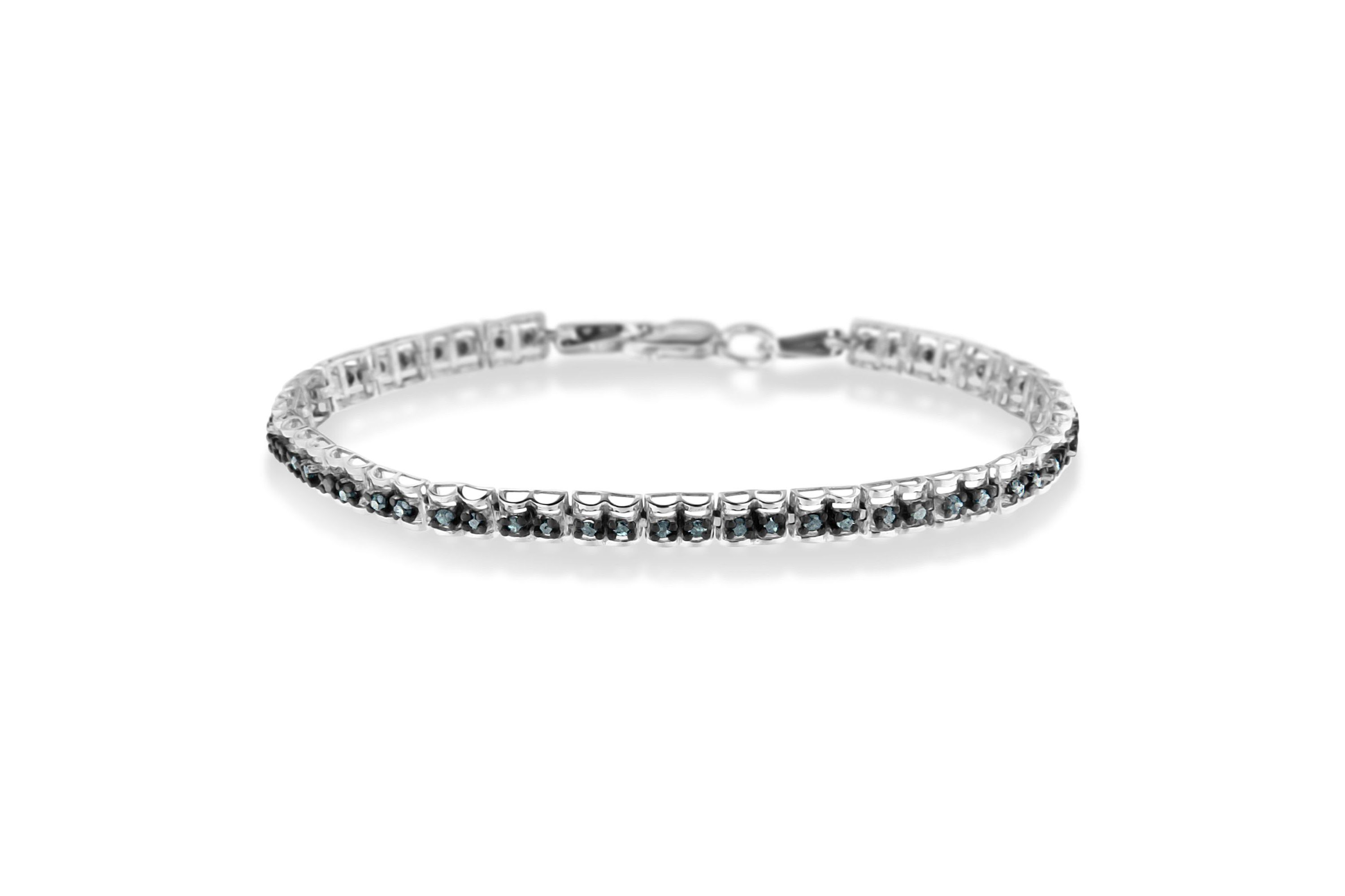 Black Rhodium over Silver 1.0 Cttw Rose Cut Diamond Double-Link 7" Tennis Bracelet