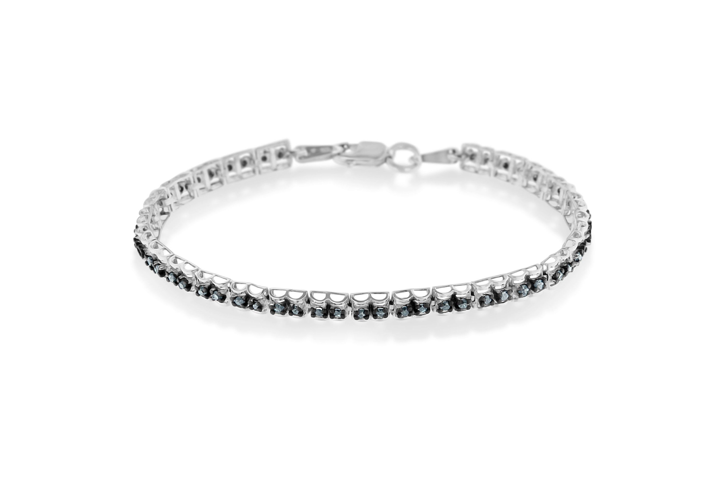 Black Rhodium over Silver 1.0 Cttw Rose Cut Diamond Double-Link 7" Tennis Bracelet