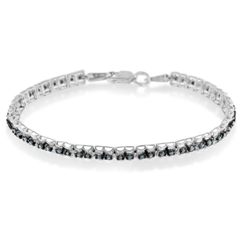 Black Rhodium over Silver 1.0 Cttw Rose Cut Diamond Double-Link 7" Tennis Bracelet