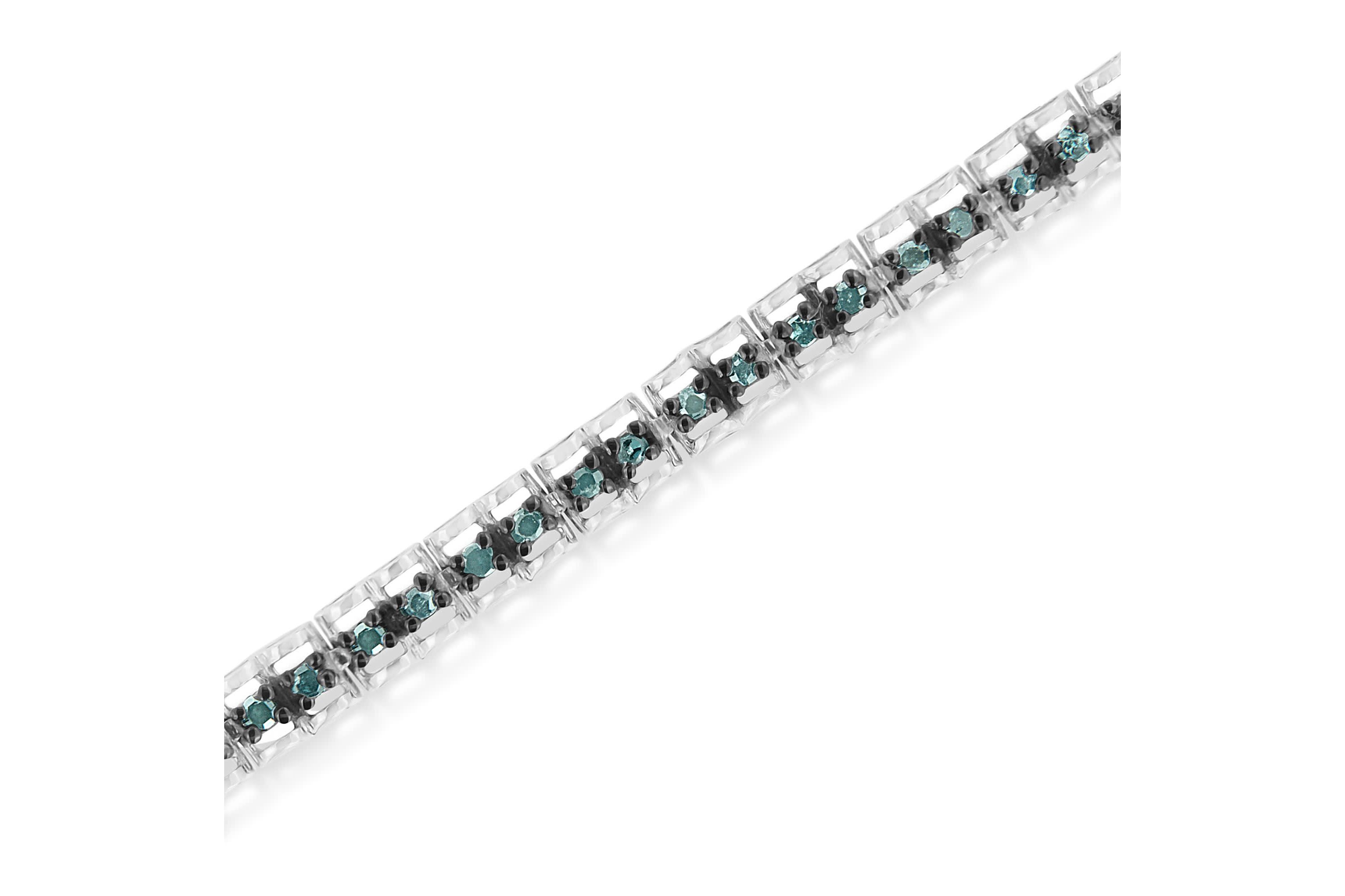 Black Rhodium over Silver 1.0 Cttw Rose Cut Diamond Double-Link 7" Tennis Bracelet