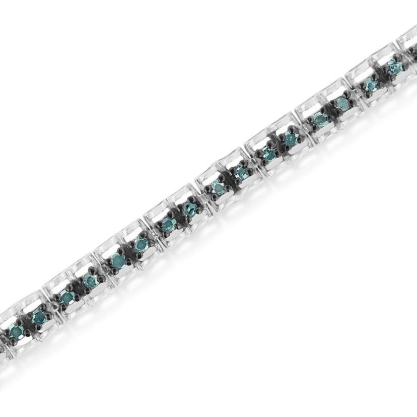 Black Rhodium over Silver 1.0 Cttw Rose Cut Diamond Double-Link 7" Tennis Bracelet