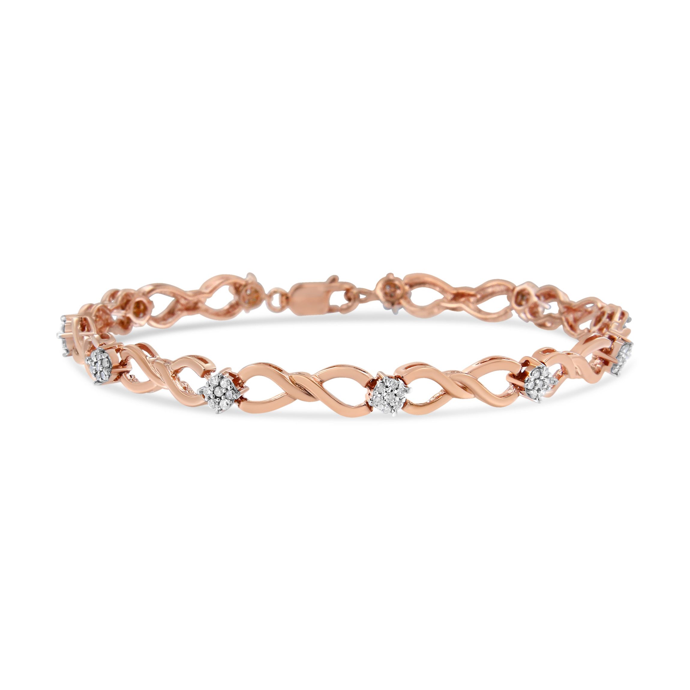 10K Rose Gold Plated Silver 1/2 Cttw Diamond Infinity Link Tennis Bracelet -7”