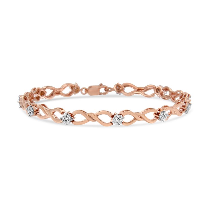 10K Rose Gold Plated Silver 1/2 Cttw Diamond Infinity Link Tennis Bracelet -7”