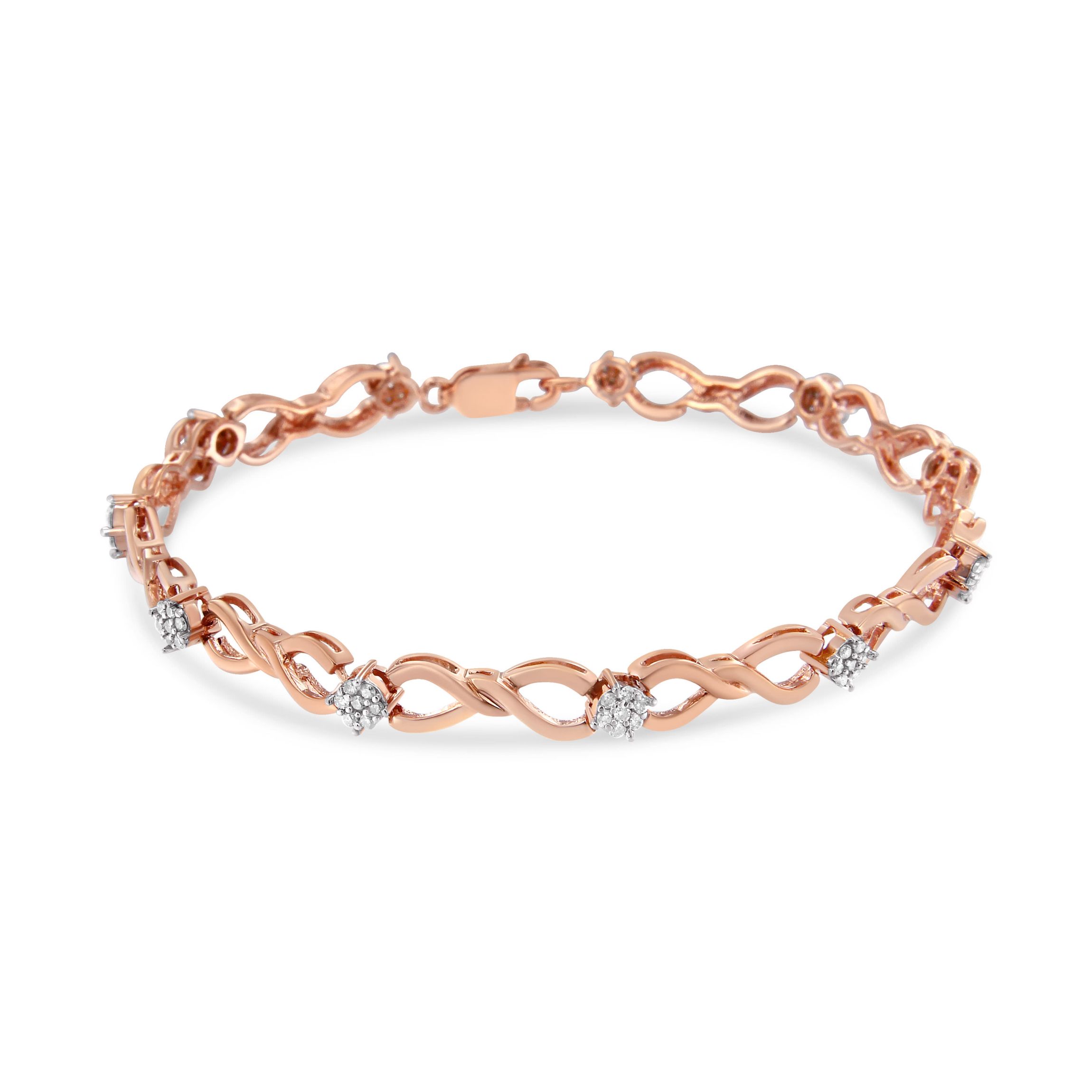 10K Rose Gold Plated Silver 1/2 Cttw Diamond Infinity Link Tennis Bracelet -7”