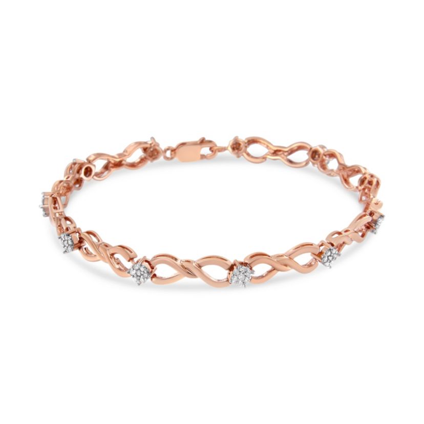 10K Rose Gold Plated Silver 1/2 Cttw Diamond Infinity Link Tennis Bracelet -7”