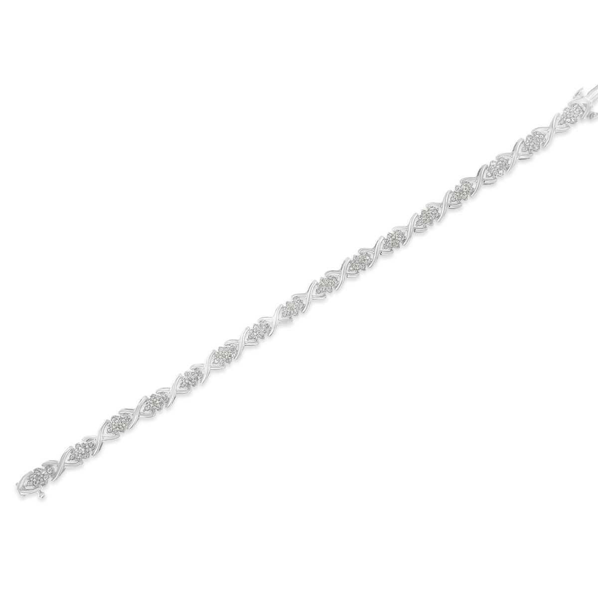 .925 Sterling Silver 1-1/2 Cttw Diamond Cluster X Link 7" Tennis Bracelet