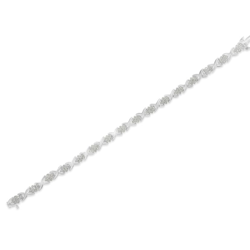 .925 Sterling Silver 1-1/2 Cttw Diamond Cluster X Link 7" Tennis Bracelet