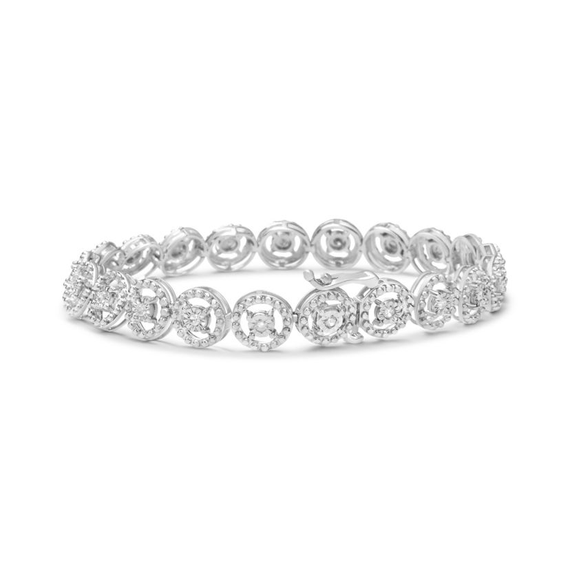 Silver 1/2 Cttw Diamond Nested Circle Miracle Set Open Wheel Link Bracelet