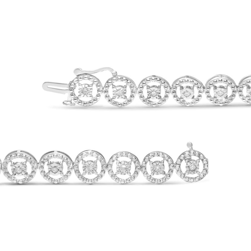 Silver 1/2 Cttw Diamond Nested Circle Miracle Set Open Wheel Link Bracelet