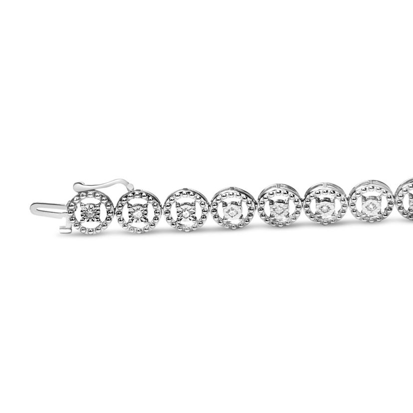 Silver 1/2 Cttw Diamond Nested Circle Miracle Set Open Wheel Link Bracelet