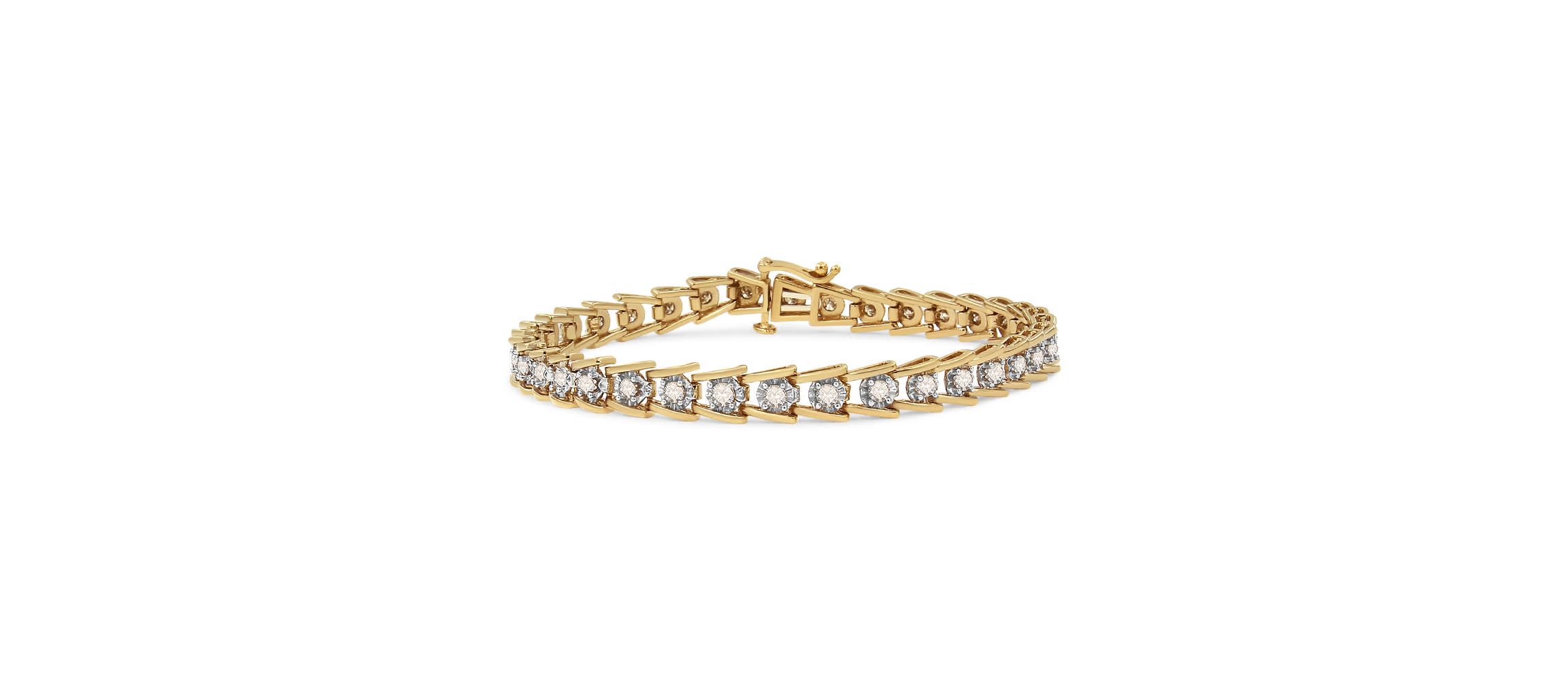 14K Yellow Gold Plated Silver 2.00 Cttw Miracle Set Diamond Wave Link Bracelet