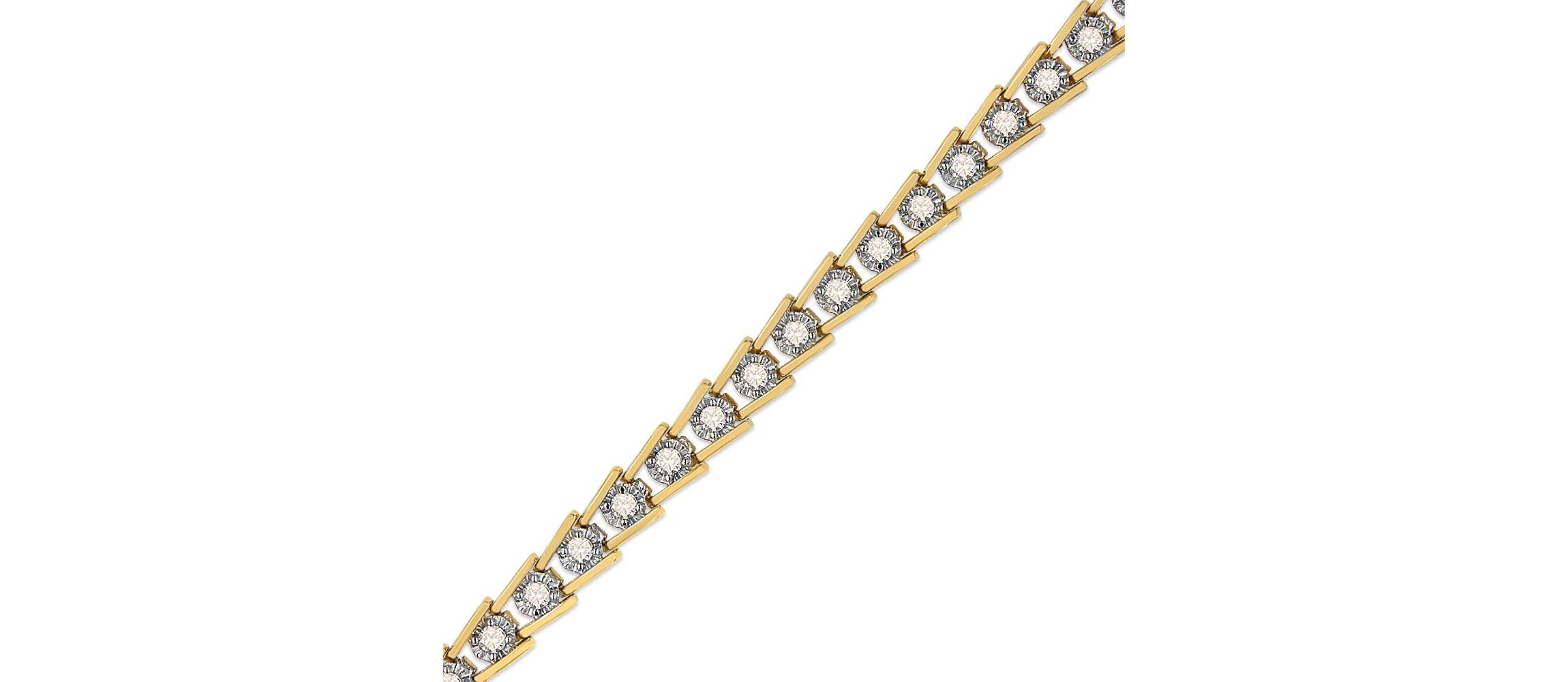 14K Yellow Gold Plated Silver 2.00 Cttw Miracle Set Diamond Wave Link Bracelet
