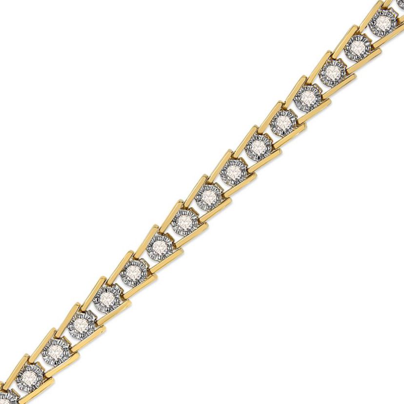 14K Yellow Gold Plated Silver 2.00 Cttw Miracle Set Diamond Wave Link Bracelet