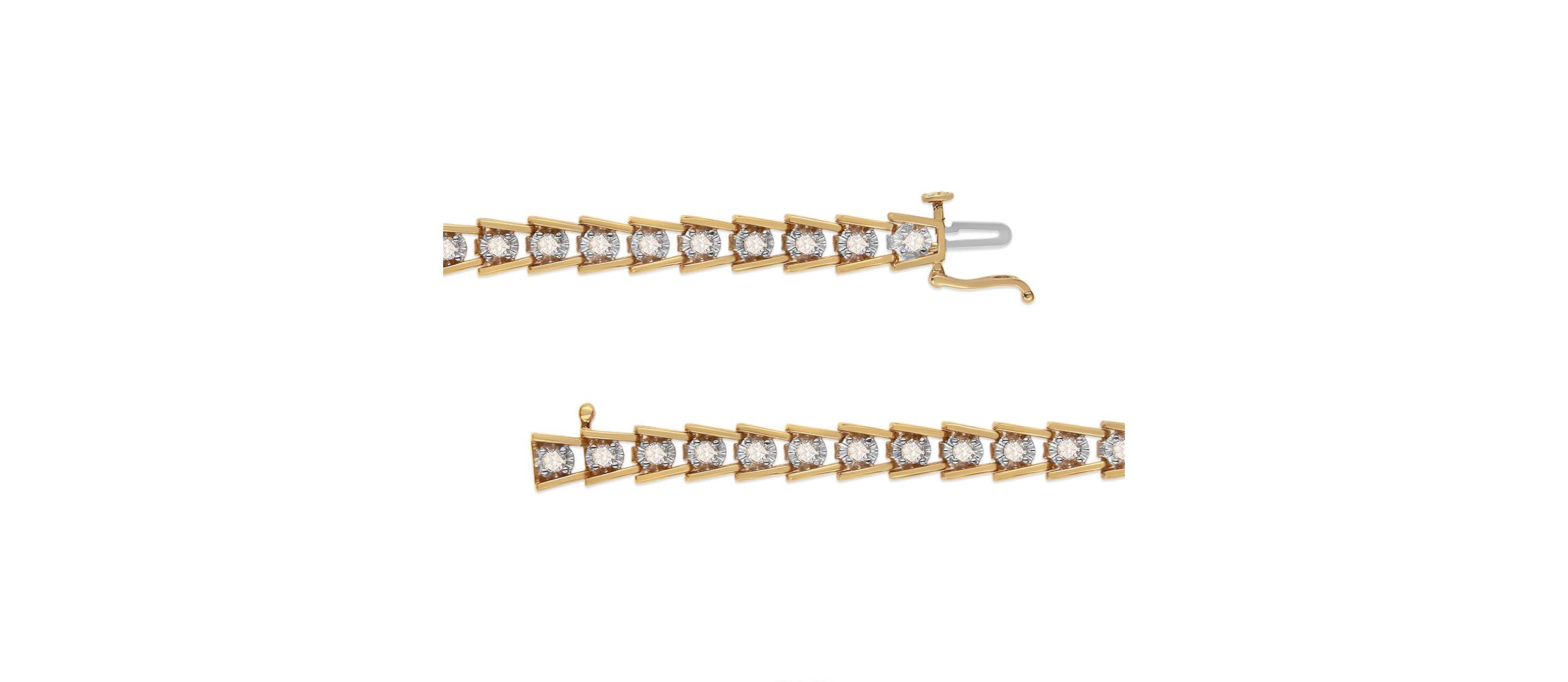 14K Yellow Gold Plated Silver 2.00 Cttw Miracle Set Diamond Wave Link Bracelet
