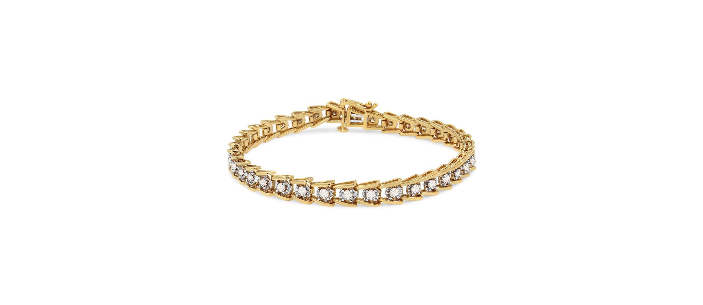 14K Yellow Gold Plated Silver 2.00 Cttw Miracle Set Diamond Wave Link Bracelet