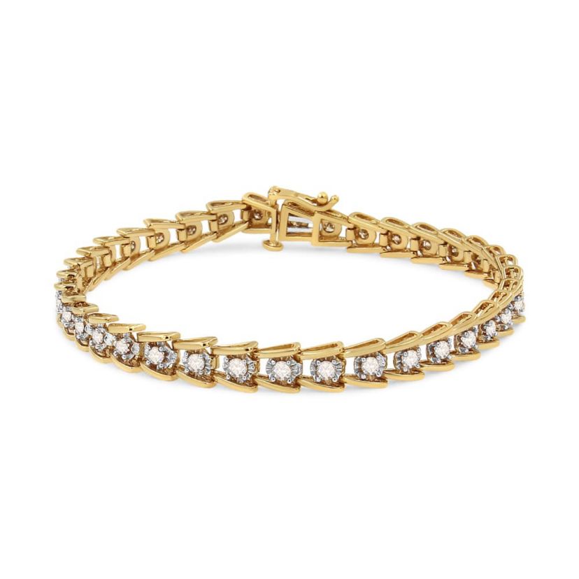 14K Yellow Gold Plated Silver 2.00 Cttw Miracle Set Diamond Wave Link Bracelet