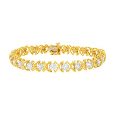 Haus of Brilliance 10K Yellow Gold Plated Sterling Silver 2 cttw Diamond "XOXO" Bracelet .25", White, 7.25 in