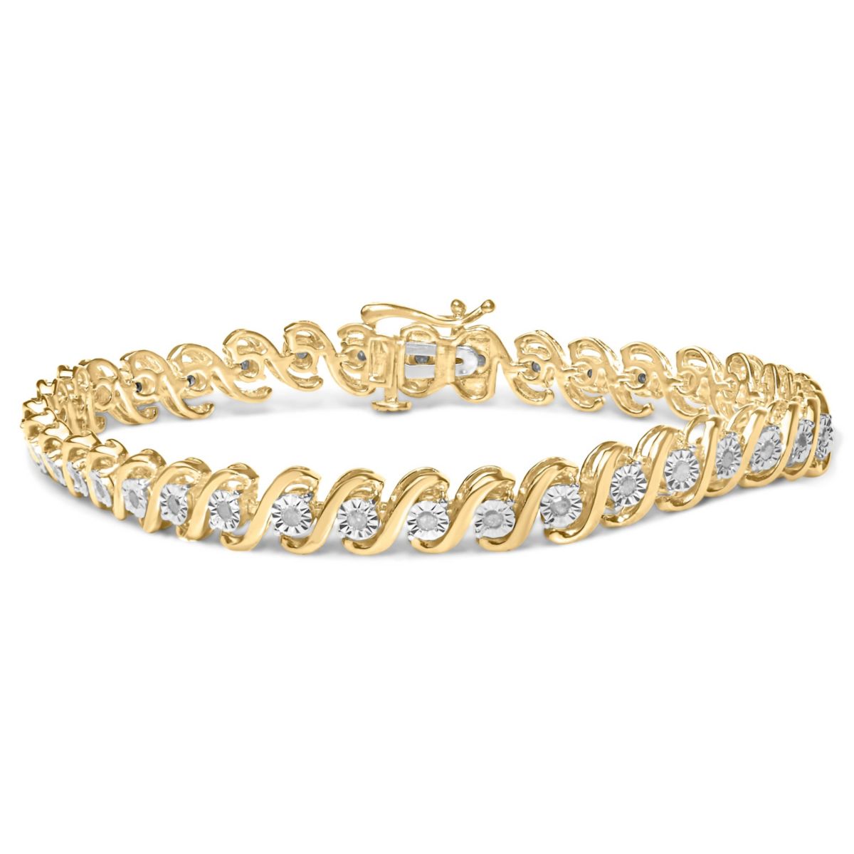 14K Yellow Gold Plated Silver 1/2 Cttw Diamond S-Curve Tennis Bracelet