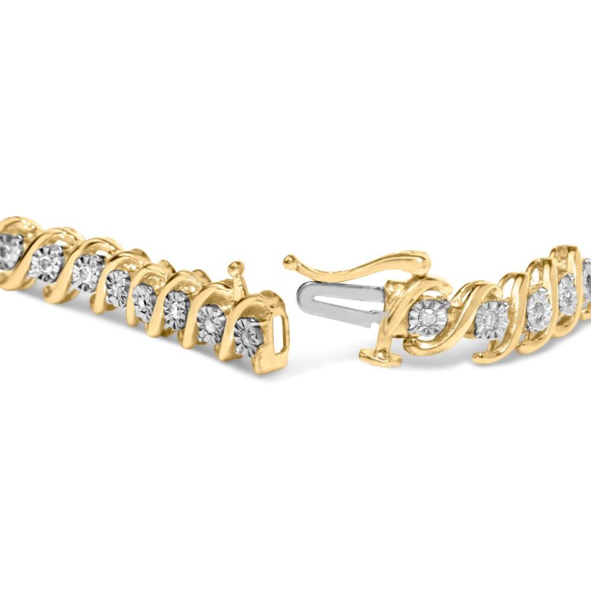 14K Yellow Gold Plated Silver 1/2 Cttw Diamond S-Curve Tennis Bracelet