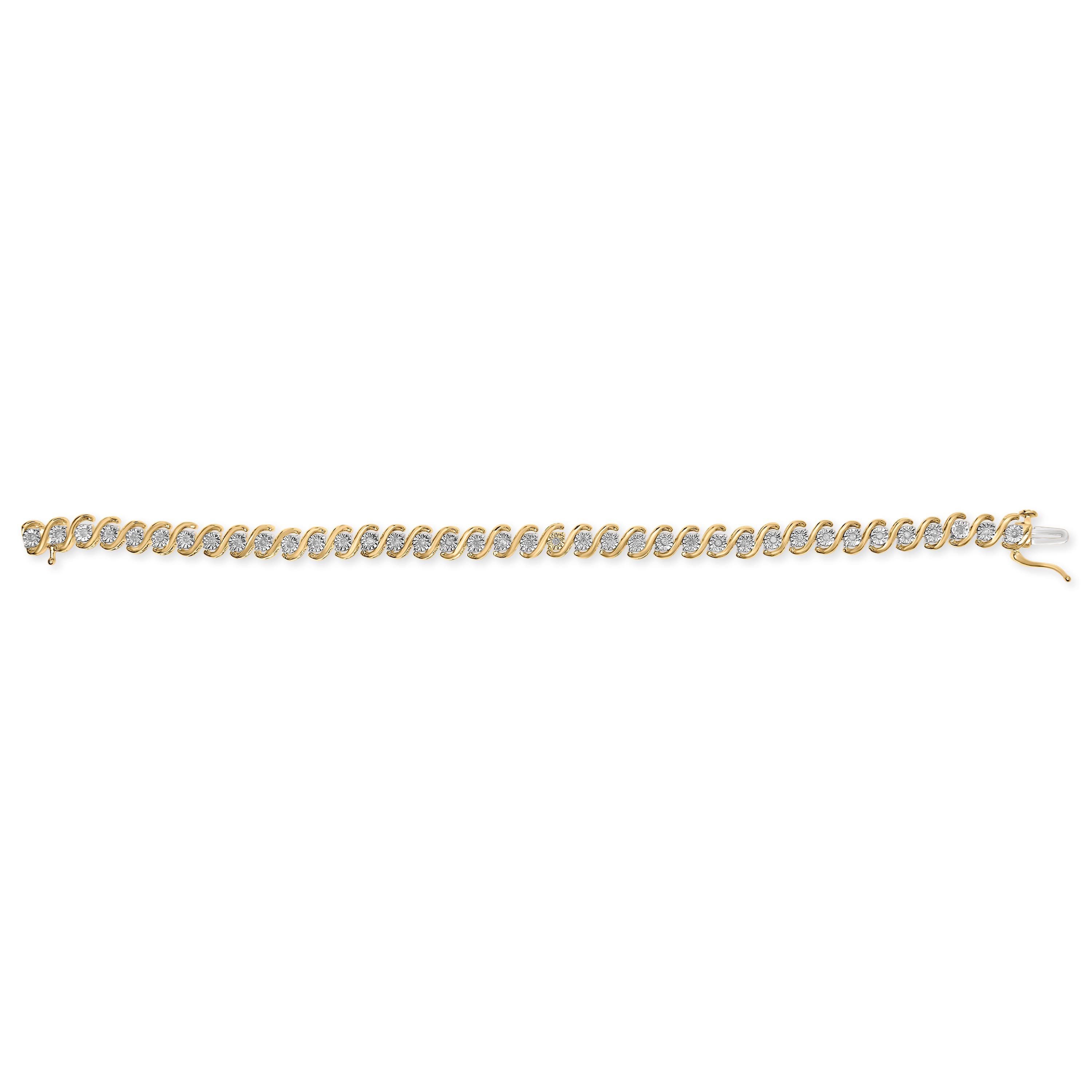 14K Yellow Gold Plated Silver 1/2 Cttw Diamond S-Curve Tennis Bracelet