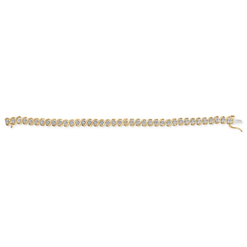 14K Yellow Gold Plated Silver 1/2 Cttw Diamond S-Curve Tennis Bracelet