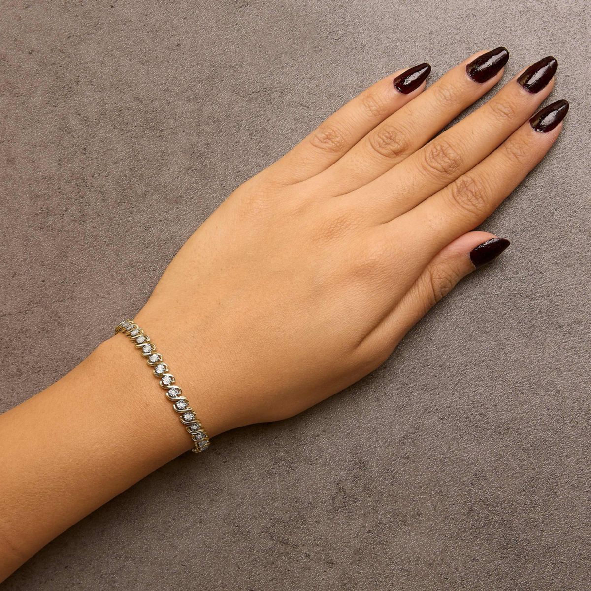 14K Yellow Gold Plated Silver 1/2 Cttw Diamond S-Curve Tennis Bracelet