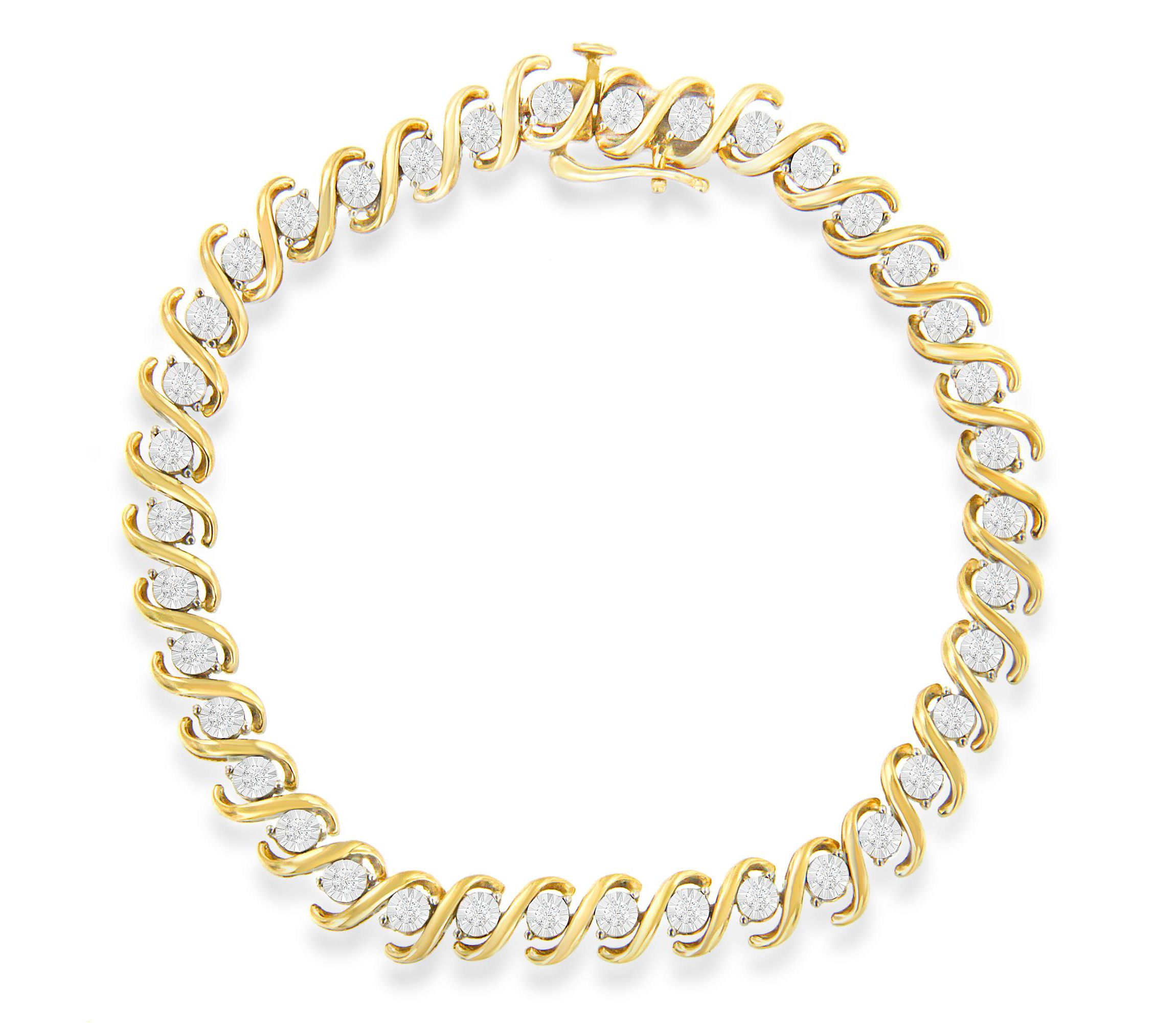 Yellow Plated Sterling Silver Round-Cut Diamond Bracelet