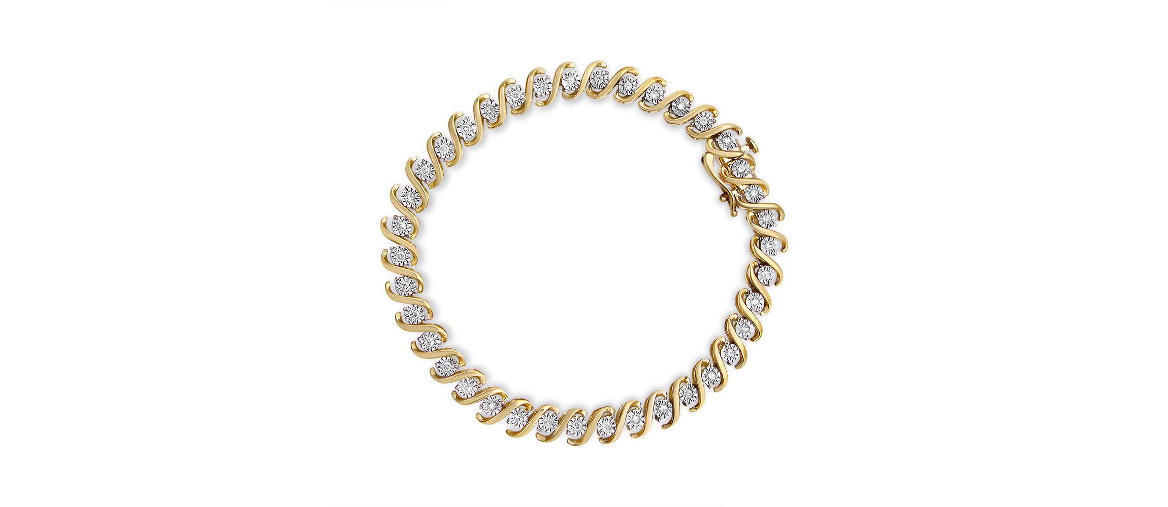 Yellow Plated Sterling Silver Round-Cut Diamond Bracelet
