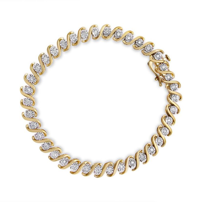 Yellow Plated Sterling Silver Round-Cut Diamond Bracelet
