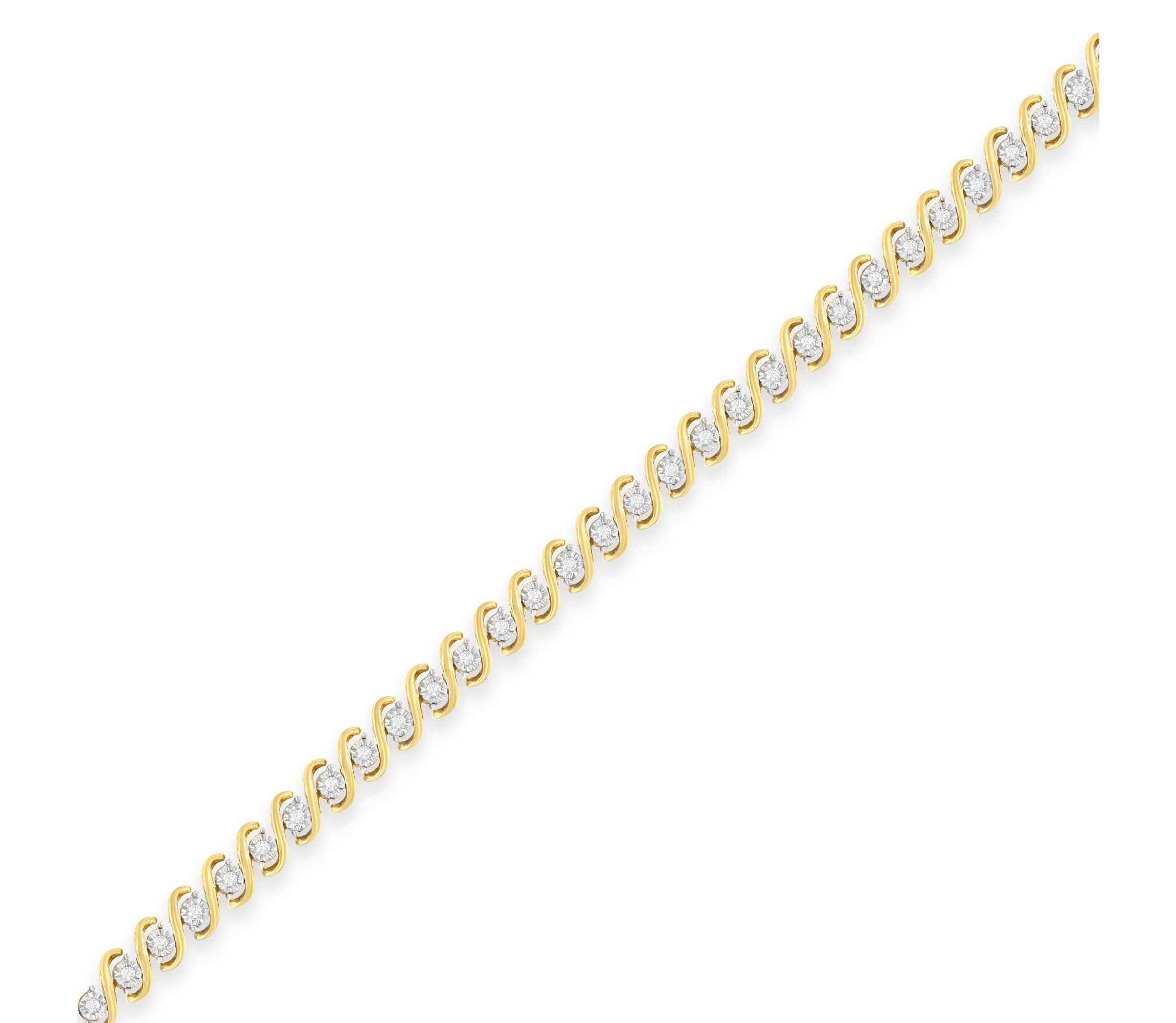 Yellow Plated Sterling Silver Round-Cut Diamond Bracelet