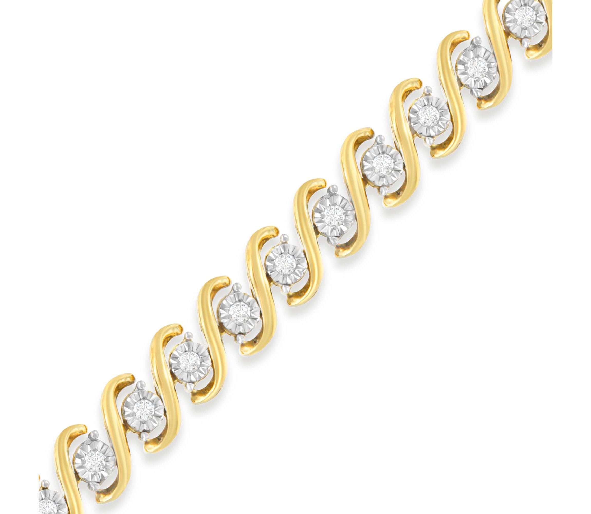 Yellow Plated Sterling Silver Round-Cut Diamond Bracelet
