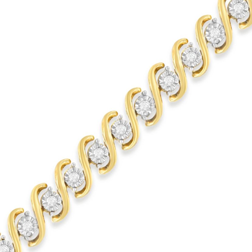 Yellow Plated Sterling Silver Round-Cut Diamond Bracelet