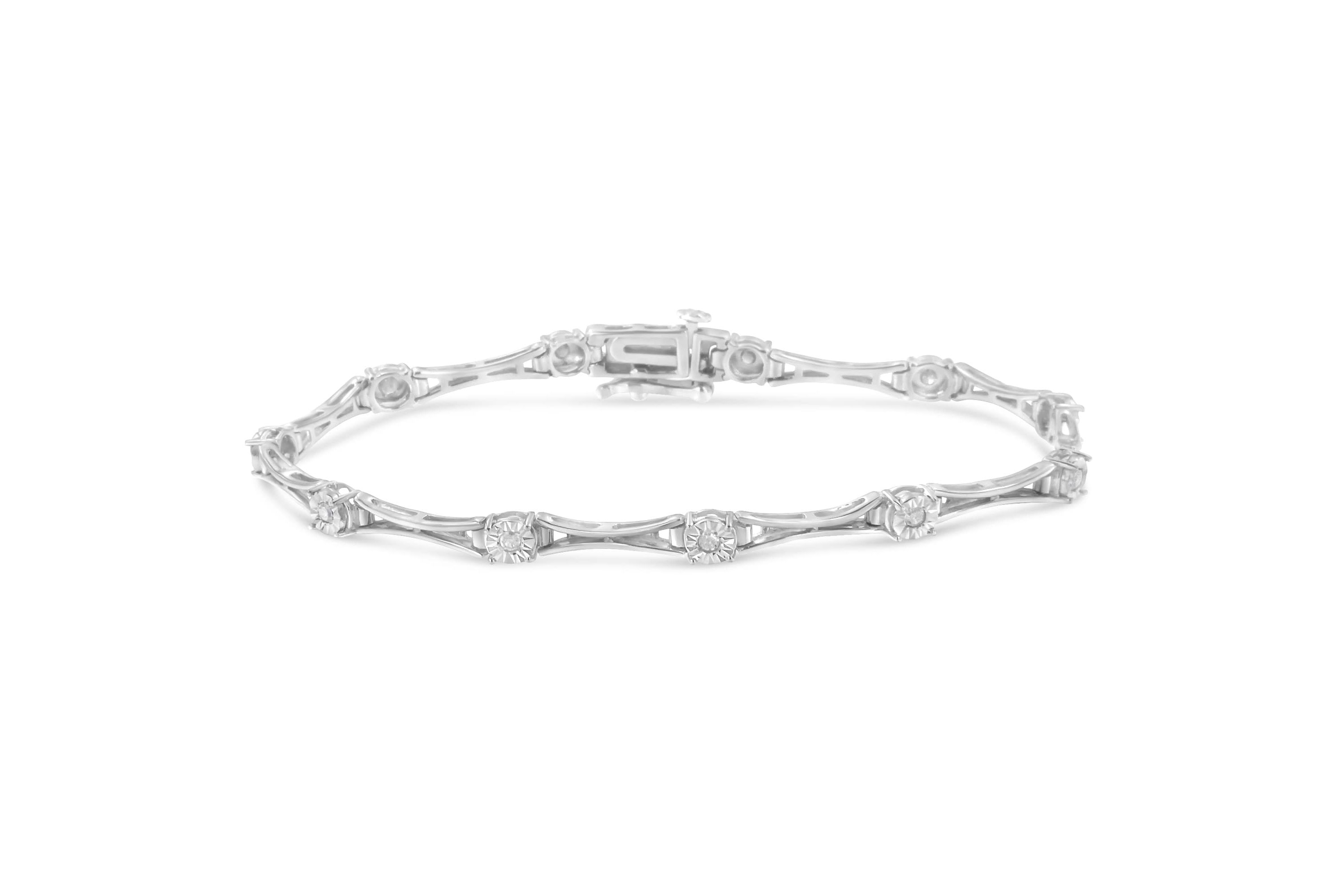 Silver 1/4 Cttw Diamond Miracle-Set Flared-Bar 7" Link-Style Tennis Bracelet