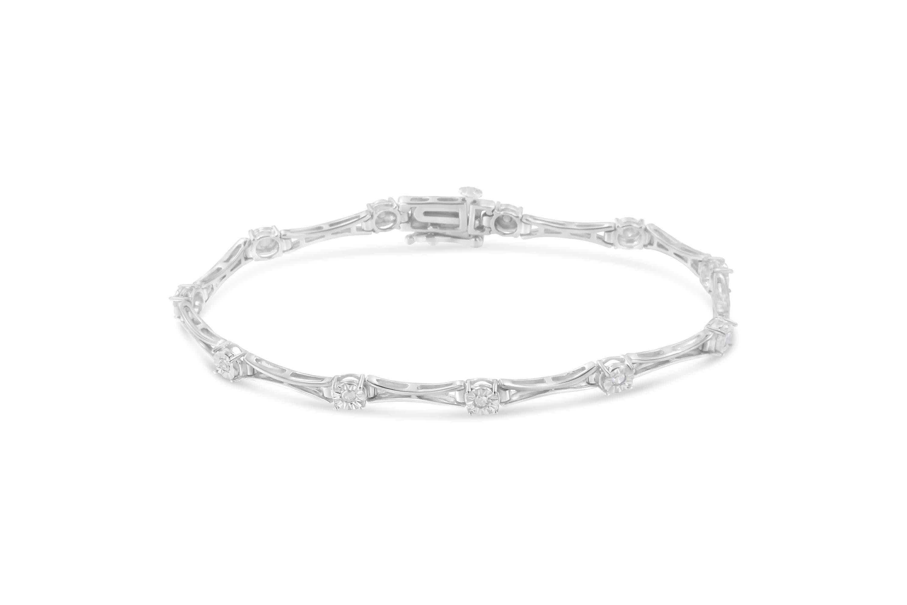 Silver 1/4 Cttw Diamond Miracle-Set Flared-Bar 7" Link-Style Tennis Bracelet
