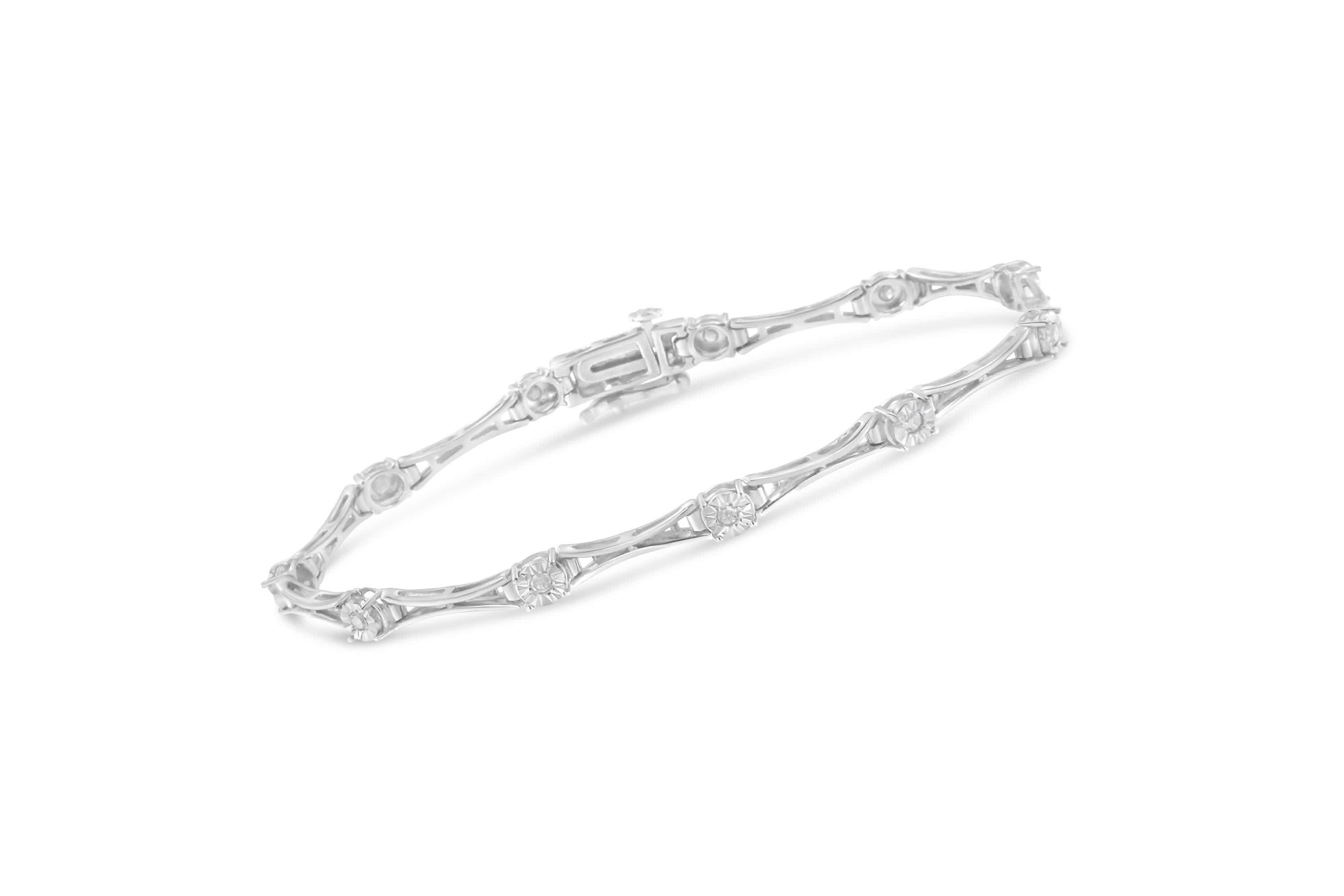 Silver 1/4 Cttw Diamond Miracle-Set Flared-Bar 7" Link-Style Tennis Bracelet