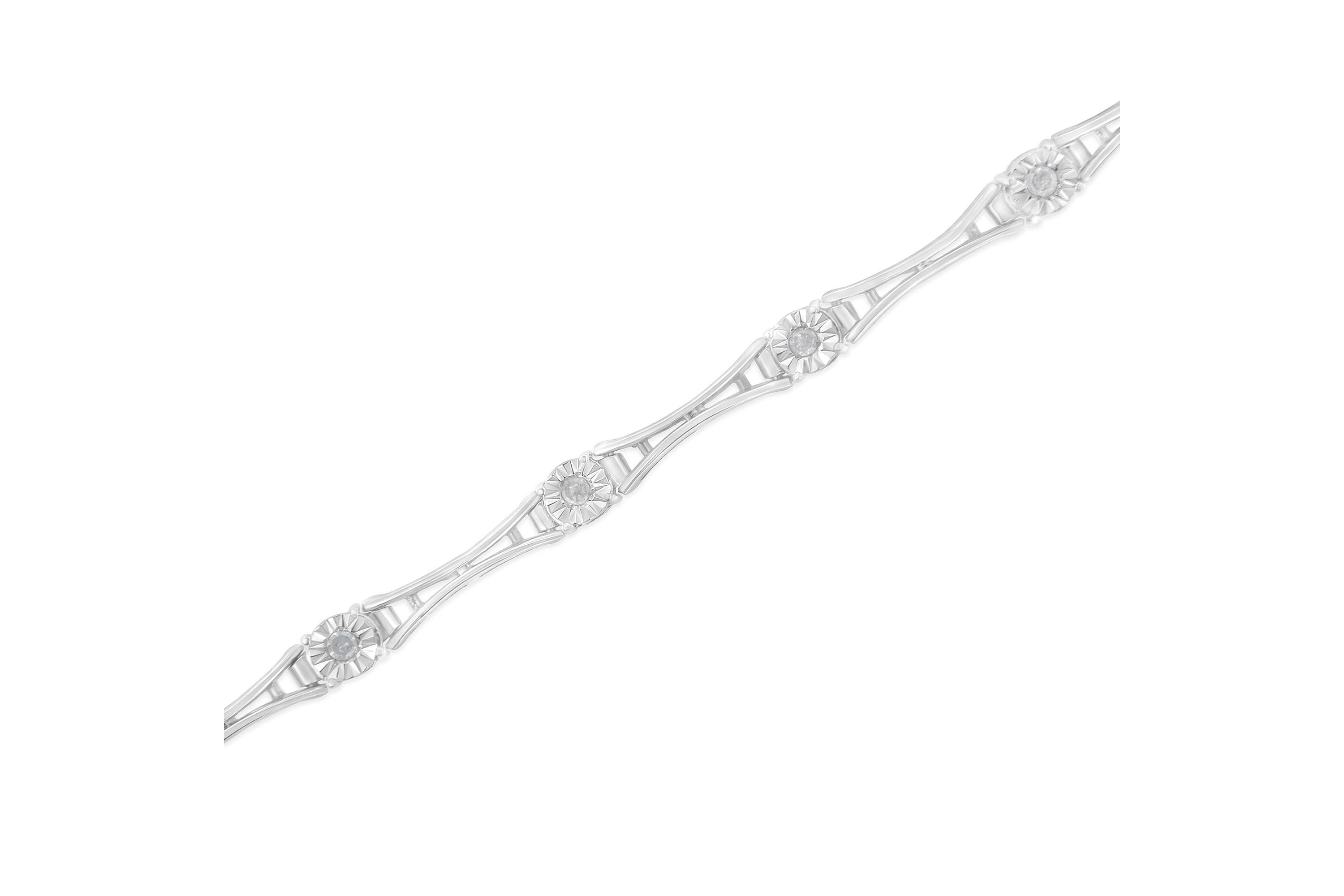 Silver 1/4 Cttw Diamond Miracle-Set Flared-Bar 7" Link-Style Tennis Bracelet