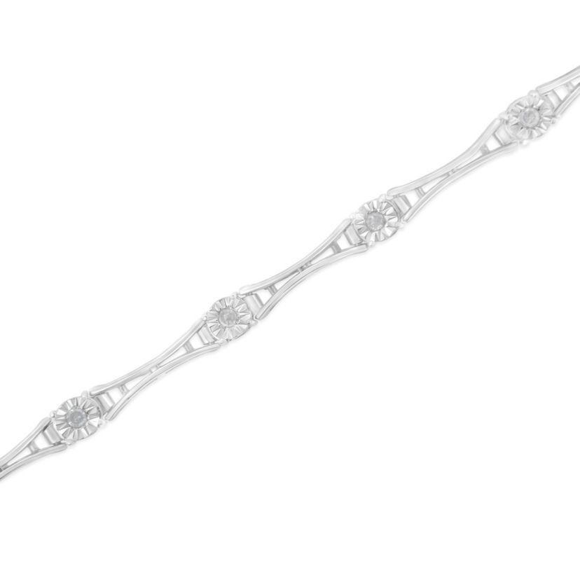 Silver 1/4 Cttw Diamond Miracle-Set Flared-Bar 7" Link-Style Tennis Bracelet
