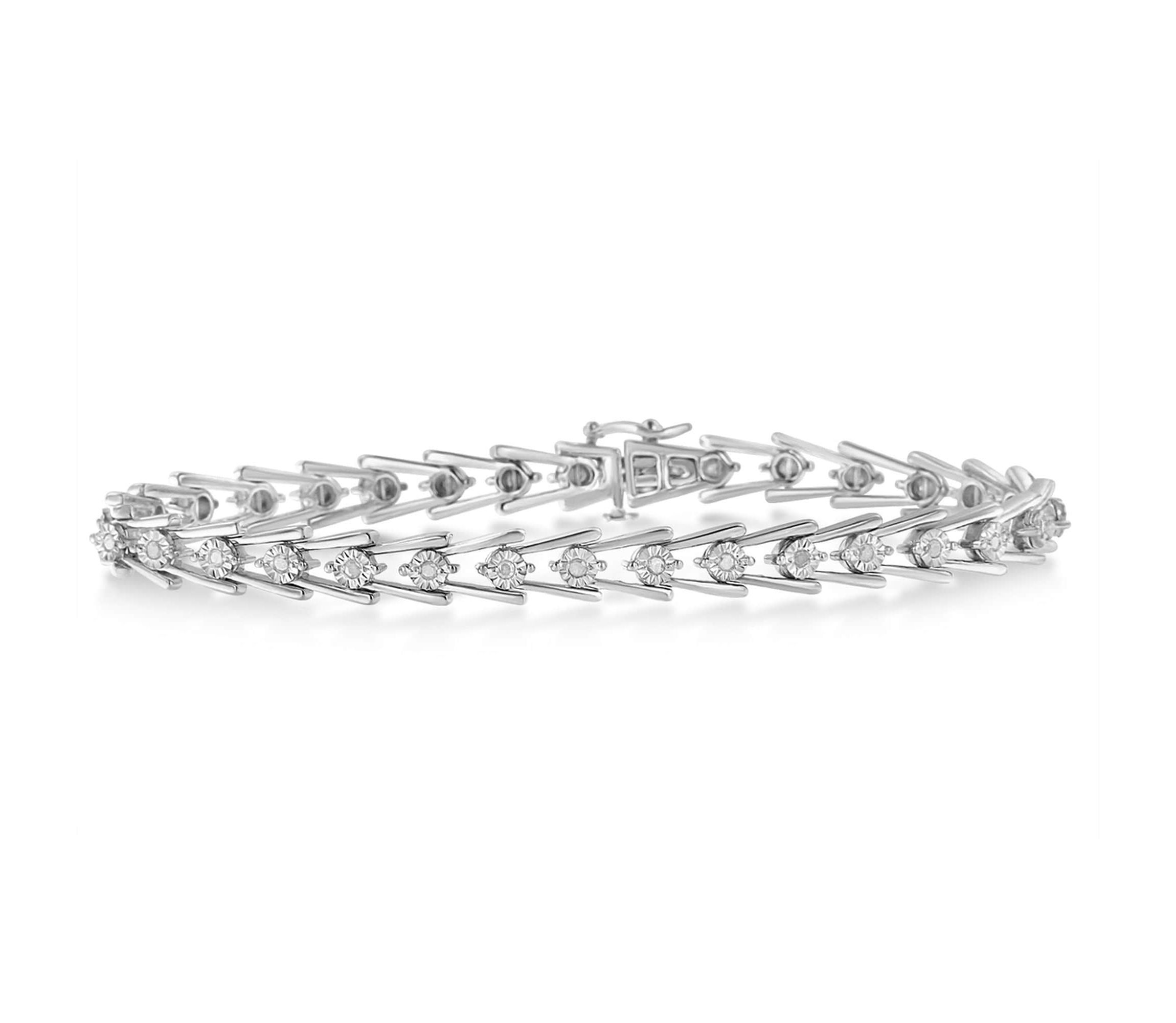 Sterling Silver Diamond Wave-Style Link Bracelet