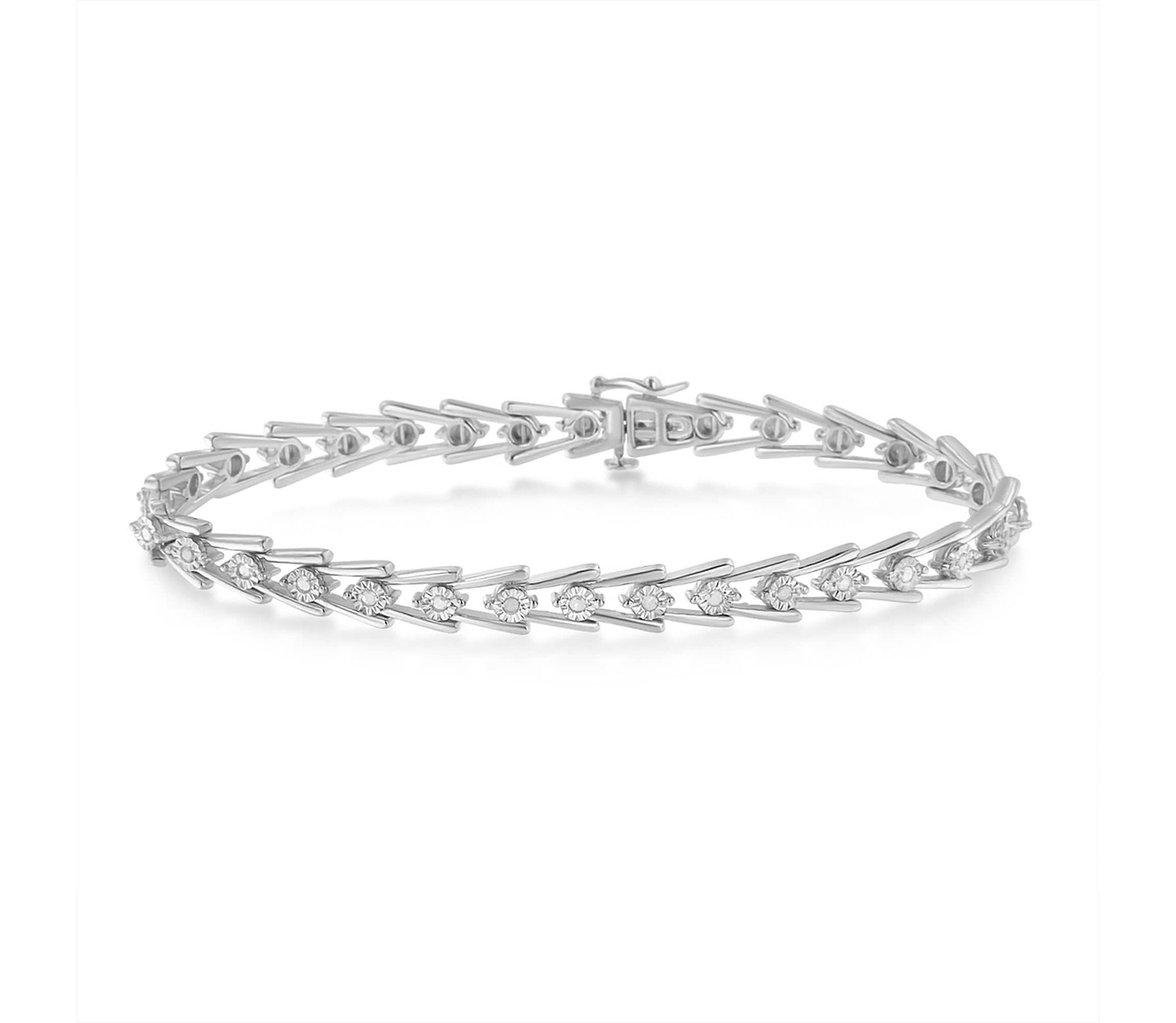 Sterling Silver Diamond Wave-Style Link Bracelet