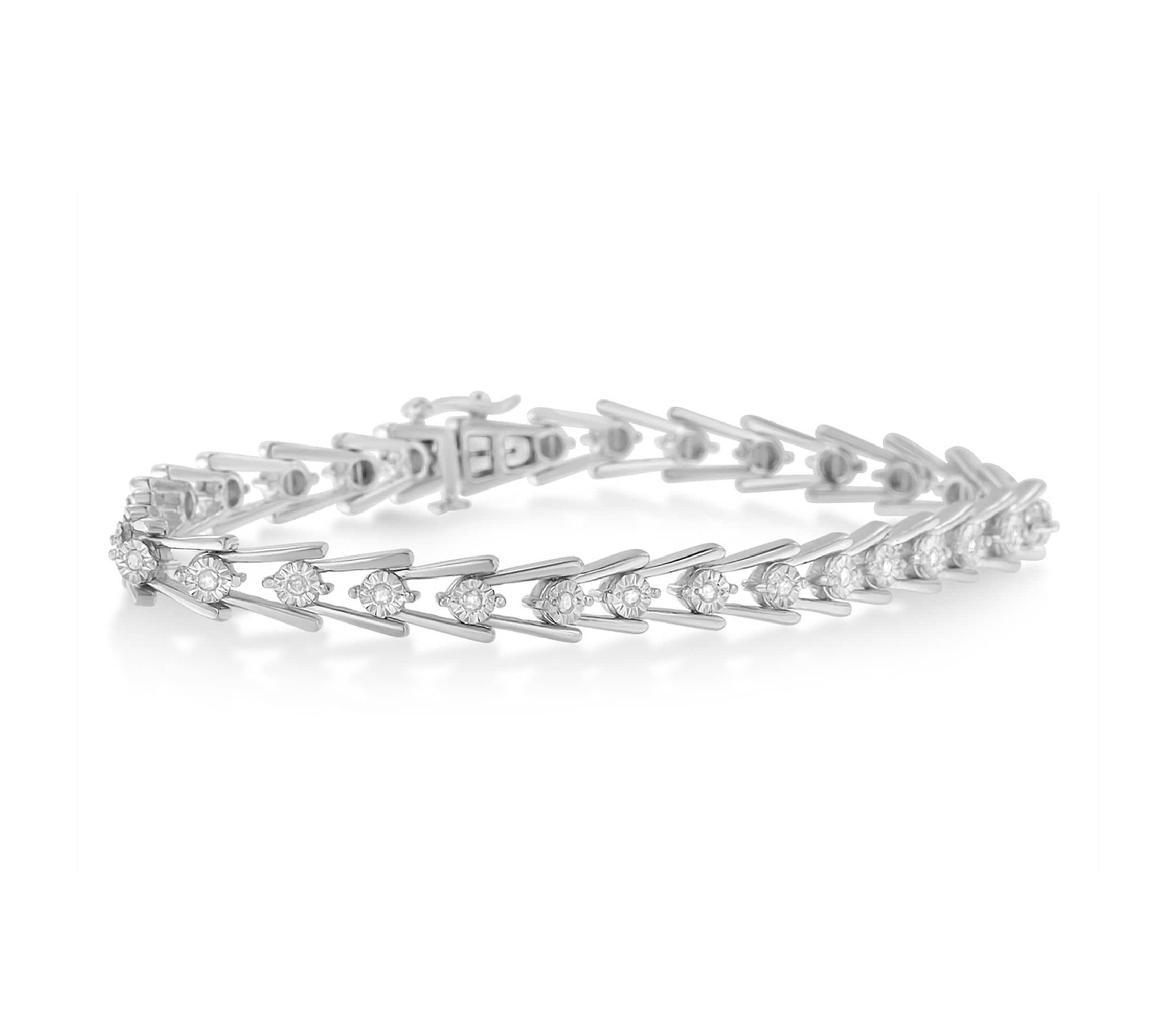 Sterling Silver Diamond Wave-Style Link Bracelet